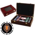 Poker chips set with Glossy wood case - 200 Full Color 8 Stripe chips